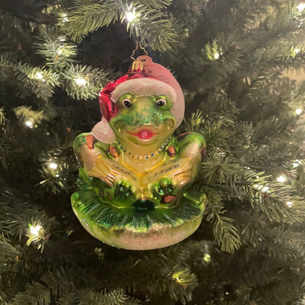 Christopher Radko Ribbit Reader Ornament with Box